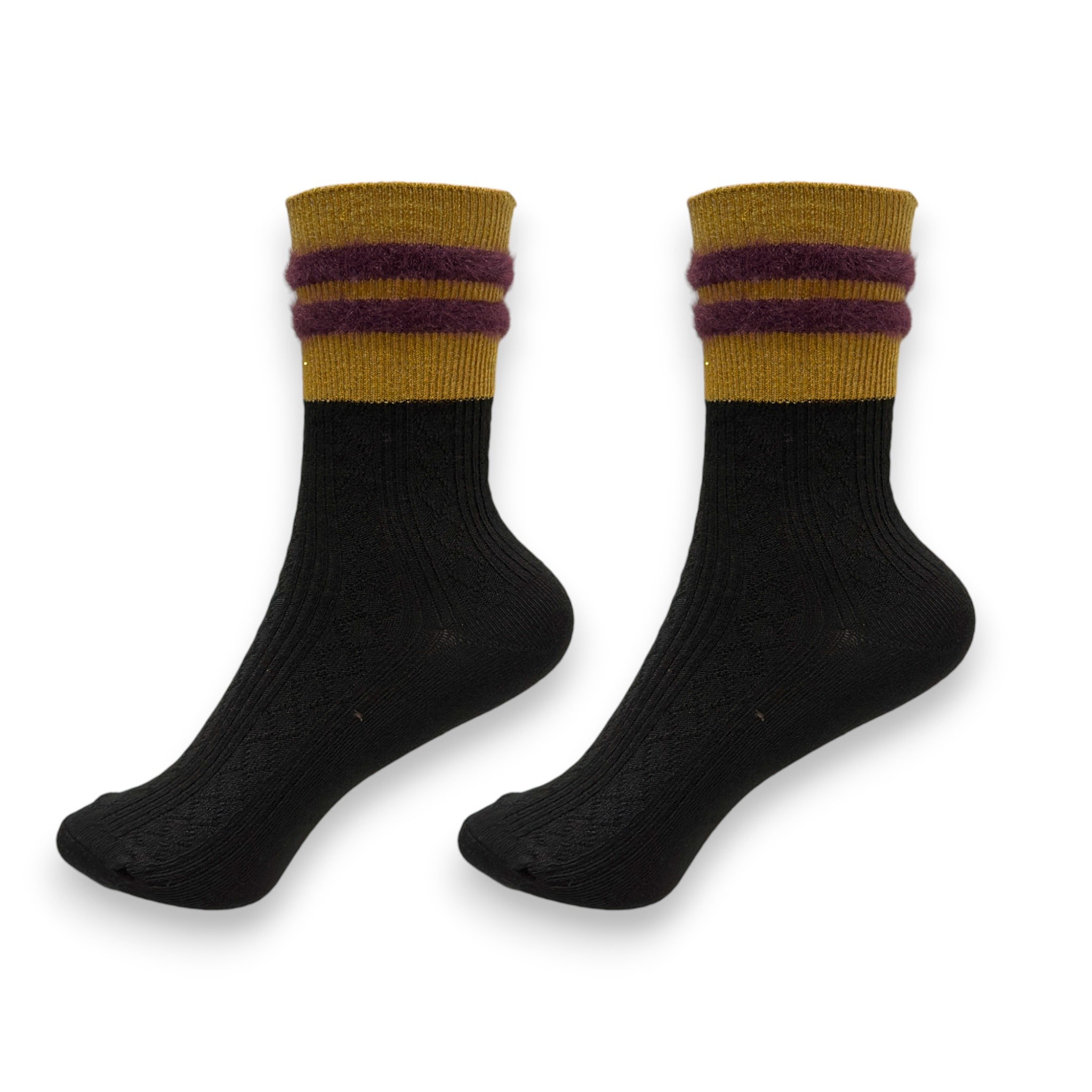 Striped Ankle Socks with Ribbon