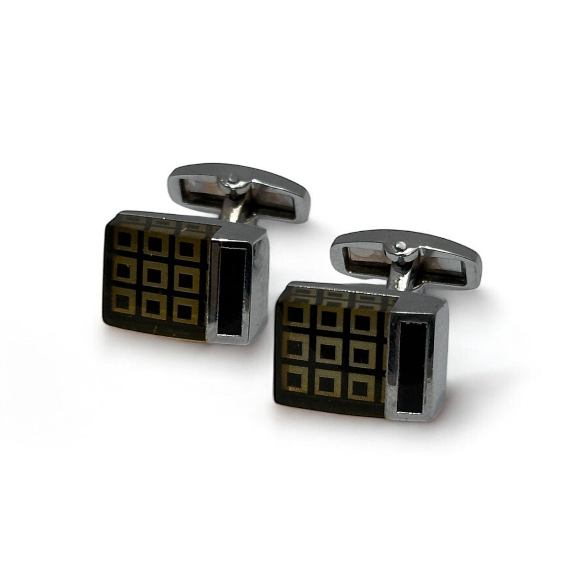 Gold Grid Rectangle Cufflinks
