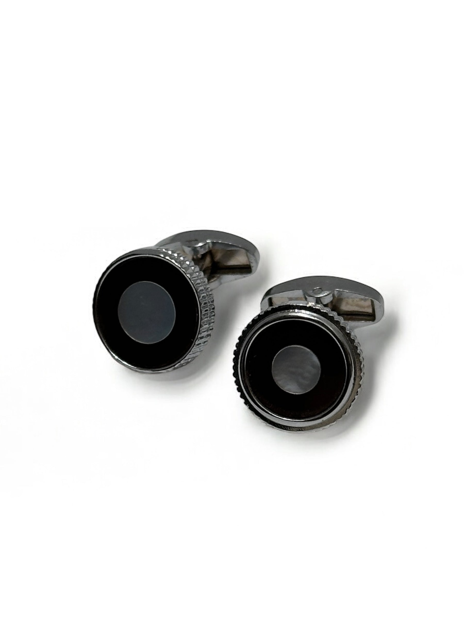 Black and Silver Round Cufflinks
